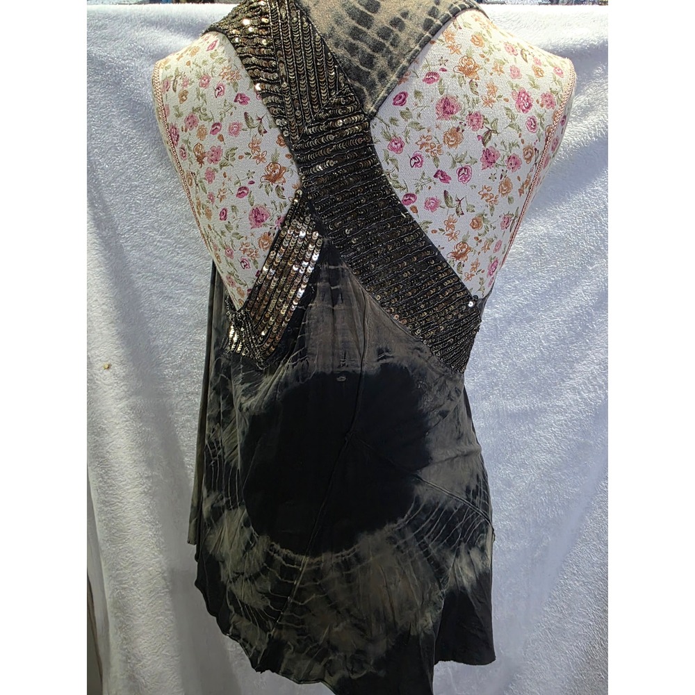 AllSaints Spitalfields Tie Dye Top Sequin Embellished Rock Biker Party Glam Sz12 - Picture 7 of 8